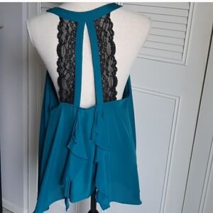 BCBGeneration new Without Tag Teal Blue Asymmetrical Ruffled Tank Top